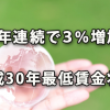 最低賃金が３年連続で３％増加へ（平成30年最低賃金状況